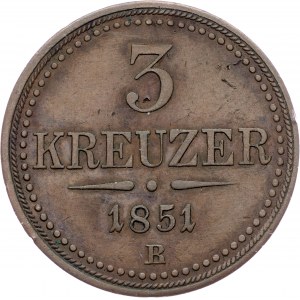 Franz Joseph I., 3 Kreuzer 1851, B, Kremnitz