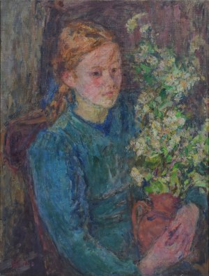 Eugeniusz EIBISCH (1895-1987), Portret dziewczynki z kwiatami