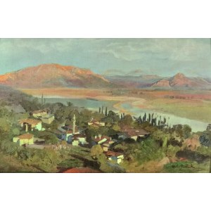 Wacław PAWLISZAK (1866-1905), Orientalische Landschaft mit einer Stadt in der Ferne