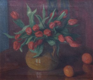 Władysław MAJEWSKI (1881-1925), Tulipany w wazonie i pomarańcze