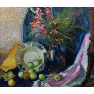 Maler unbestimmt, 20. Jahrhundert, Stillleben mit Blumen und Früchten