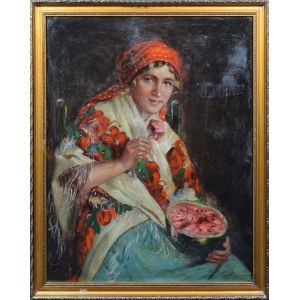 Maler unbestimmt, 19./20. Jahrhundert, Landmädchen mit Wassermelone