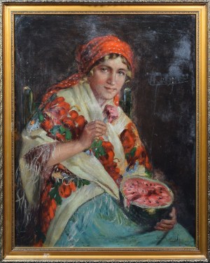 Malarz nieokreślony, XIX/XX w., Wiejska dziewczyna z arbuzem