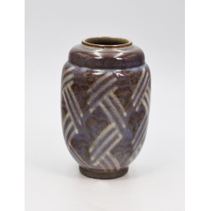 Andre Naudy for Sevres Vase with White on Brown Design Andre Naudy for Sevres Vase with White on Brown Design