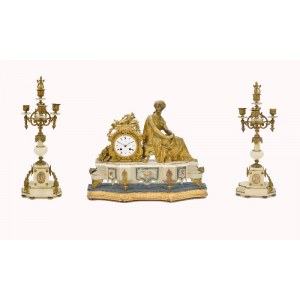 Mantel clock with a pair of candelabras