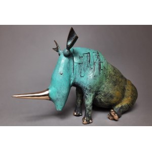 D.Z., Sitzendes Rhinozeros (Bronze, 42 cm breit)