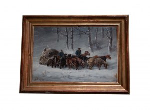 STEINACKER Alfred (A. DERFLA) (1838 - 1914), Pejzaż zimowy z zaprzęgami konnymi i chłopami