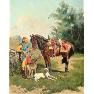 Wladyslaw Karol Szerner (1870-1936), Pandur mit seinem Pferd und seinen Hunden
