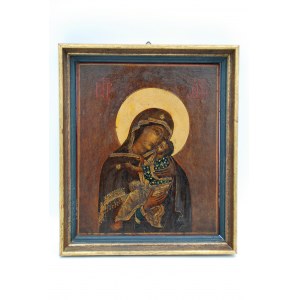 Author unknown, Madonna of Vladimir icon painting oil 1920s