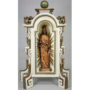 Author unknown, Wooden shrine 19th century with statue of Jesus