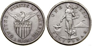 Filipiny, 1 peso, 1908 S, San Francisco