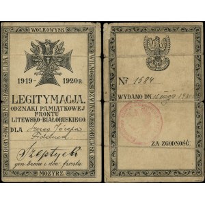 Polska, legitymacja odznaki pamiątkowej Front Litewsko-Białoruski, 1920