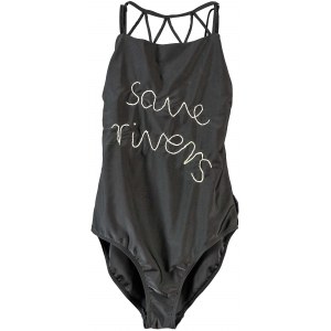 Sisters of the Rivers &amp; Grazyna Smalej (1976), Black swimsuit from the series , Fashion for the Rivers with the inscription save rivers; 2019, embroidery with cordon on fabric - Grazyna Smalej