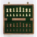 Wooden chess pieces with laser-cut inscription: University of Warsaw / University of Warsaw.
