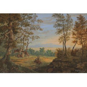 deer on the edge of the forest, early 19th century.
