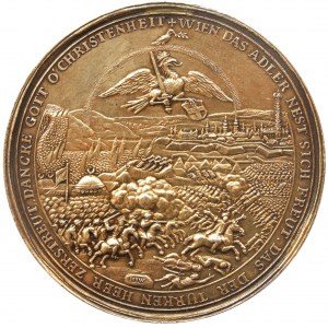 Medal z 1683 r autorstwa Hansa Jacoba Worlaba z ilustracją sceny odsieczy wiedeńskiej