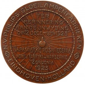  Medal autorstwa Jana Knedlera z 1923 r. wybity na otwarcie Fabryki Philipsa w Warszawie