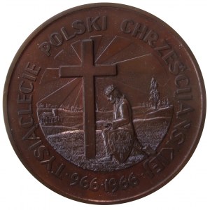 Medal z 1966 roku wykonany w Londynie na tysiąclecie Państwa Polskiego nakładem Prezydenta i Rządu Rzeczpospolitej Polski na emigracji
