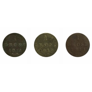 Zestaw 3 x 1 grosz 1811 I.S., 1811 I.S., 1812 I.B.