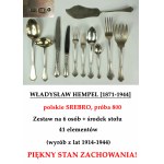 [WADYSAW HEMPEL] Súprava pre 6 osôb + stred stola, 41 položiek, poľské striebro [pred rokom 1944], vzorka 800, zlatník W.H.[Wladyslaw Hempel], Varšava, KRÁSNY STAV ZACHOVANIA!