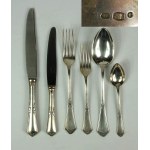 [WADYSAW HEMPEL] Set für 6 Personen + Tischmitte, 41 Teile, polnisches Silber [vor 1944], Muster 800, Goldschmied W.H.[Wladyslaw Hempel], Warschau, SCHÖNER ERHALTUNGSZUSTAND!