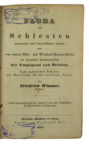 WIMMER Friedrich - Flora von Schlesien / Flora Śląska ze szczególnym uwzględnieniem okolic Wrocławia Breslau 1840r.