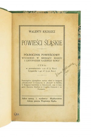 KRZĄSZCZ Walenty - Silesian Novels, a semi-annual novel magazine coming out in March and November each year [1930s].