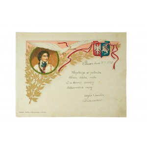 Patriotic Telegram Tadeusz Kościuszko, Pogoń and Lithuania, published by Wacław Goździejewski in Poznań