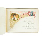 Hochzeitssouvenir 17.4.1920, Satz von 5 patriotischen und 2 Gedenktelegrammen in Leineneinband mit Bild auf der Vorderseite des Einbandes