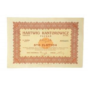 HARTWIG KANTOROWICZ Poznañ Sp. Akc. Successor, one hundred zloty share II issue