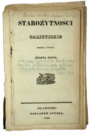 ŻEGOTA PAULI - Galician Antiquities, Lvov 1840, by the author, set of plates, VERY RARE!