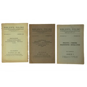 Set of 3 auction catalogs [Cracoviana, History, heraldry] from the year 1925 Bibliofil Polski Antiquarian bookshop of the Society of Book Lovers, Krakow