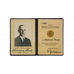 Legitymacja Medal Niepodległości nr 32801, dokument ze zdjęciem
