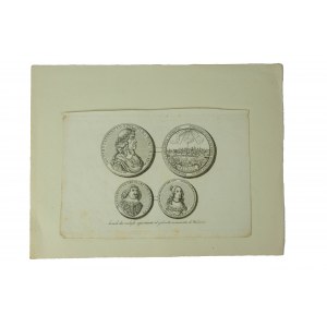 Grafika 19. stol. - Dvě medaile patřící Numismatickému kabinetu ve Varšavě, rytina z knihy Storia della Polonia od ZAYDLERA, Firenze 1831, f. 23 x 16 cm