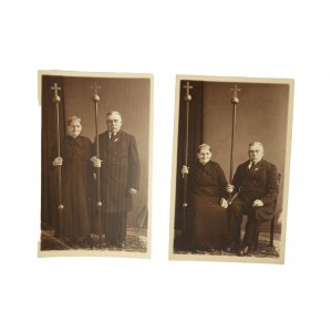 Dve fotografie páru pri príležitosti ich zlatého výročia [50. výročie svadby], f. 8,5 x 13,5 cm