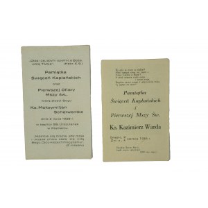 Two mementos of the ordination of Rev. Maximilian Schrwentke on July 2, 1928. [he died in Dachau] and Rev. Kazimierz Warda on June 24, 1946. [ in the years 1965-82 parish priest of the parish in Bydgoszcz].