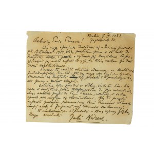 [Manuskript] Brief von Jalu Kurek vom 7.IV.1932 an den Präsidenten des Verlags bezüglich der Veröffentlichung des Romans Mount Everest 1924 [erschienen 1933], Autogramm des Autors