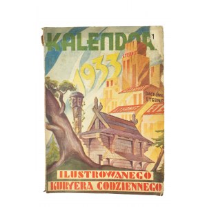 Kalendář IKC na rok 1933 s krásnými, barevnými reklamami polských firem, mj: Akc. příze-vlna trojúhelník v kruhu Bielsko, IKC Ilustrowany Kuryer Codzienny