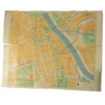 Turistický plán Varšavy, Varšava 1938, 57,5 x 42 cm, vzadu Krátký informátor - průvodce Varšavou, RARE