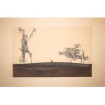 SKUPIN Ryszard - Spálené veterné mlyny zo série Don Quijote, dielo prezentované na výstave Poľská plastická tvorba pri príležitosti 15. výročia Poľskej ľudovej republiky v roku 1961, f. 42 x 29,5 cm