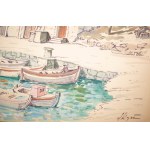 SKUPIN Richard - Aquarell Kai mit Booten, f. 48 x 36cm, signiert