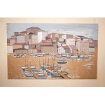 SKUPIN Richard - Marseille. Wharf with a boat harbor, signed, 1963, f. 50 x 31cm clear passe-partout