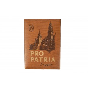 Kościańska Wytwórnia Cygar i Papierosów - oryginalne, kartonowe pudełko 5 cygar Pro Patria, stan bardzo dobry