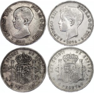 Spain 2 x 5 Pesetas 1891 - 1896
