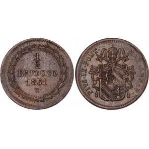 Italian States Papal States 1/2 Baiocco 1851 (V) R