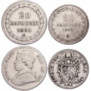 Italian States Papal States 10 - 20 Baiocchi 1858 B