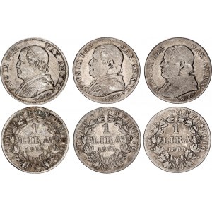 Italian States Papal States 3 x 1 Lira 1866 XXI R
