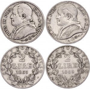 Italian States Papal States 2 x 2 Lire 1866 - 1867 R