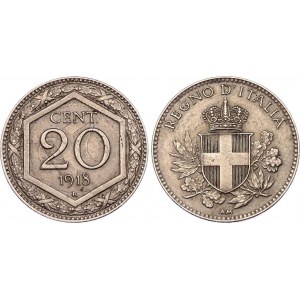 Italy 20 Centesimi 1918 R Overstrike