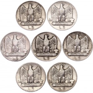 Italy 7 x 5 Lire 1926 - 1929 R